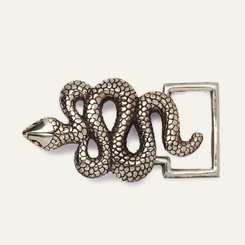 Claris Virot Mokka Belt Buckle Leather - Silvery Snake