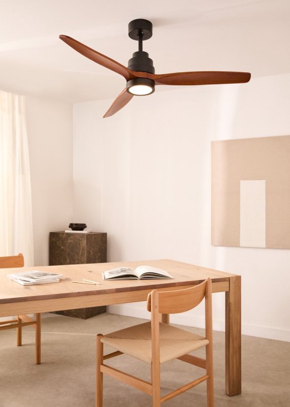 CREATE - Plafondventilator 40W silent Ø132 cm - Met Verlichting drie temperaturen - Met Afstandsbediening - 6 Snelheden - Timer - Zomer/Winter functie - Zwart - WIND STYLANCE