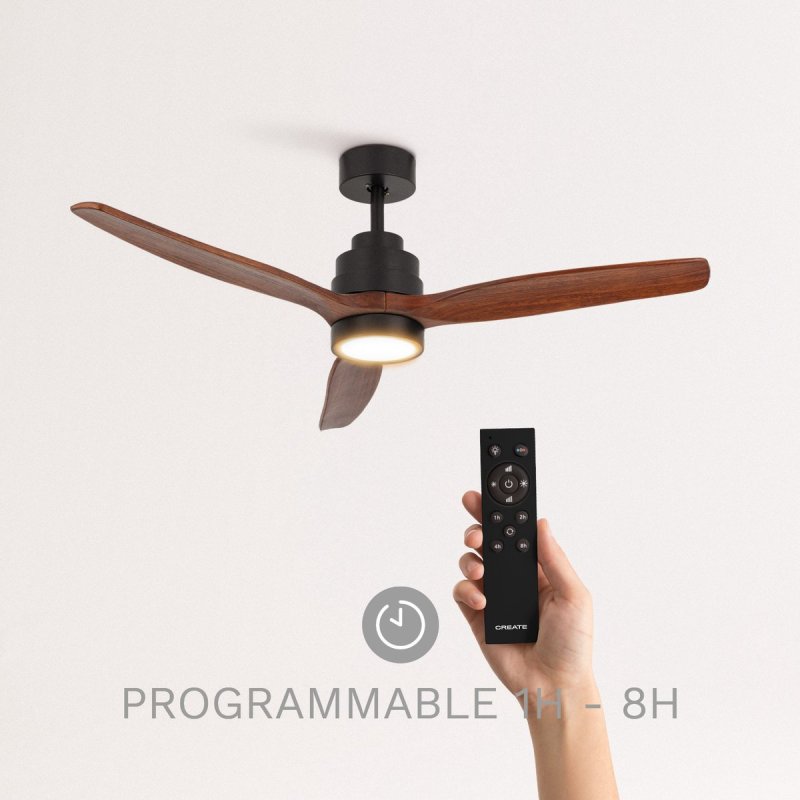 CREATE - Plafondventilator 40W silent Ø132 cm - Met Verlichting drie temperaturen - Met Afstandsbediening - 6 Snelheden - Timer - Zomer/Winter functie - Zwart - WIND STYLANCE