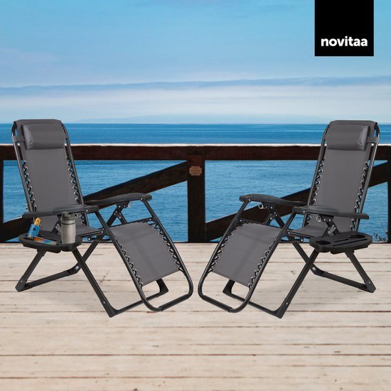 2x Novitaa Opvouwbare Ligstoelen Duoset - Grijs