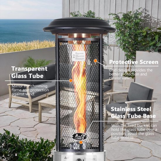 Bali OUTDOORS Lounge Terrasverwarmer 11kW - Staande Heater - Flameheater - incl. Gasdrukregelaarset 50 mbar & Slang 50 cm - Gas - Model SRPH84