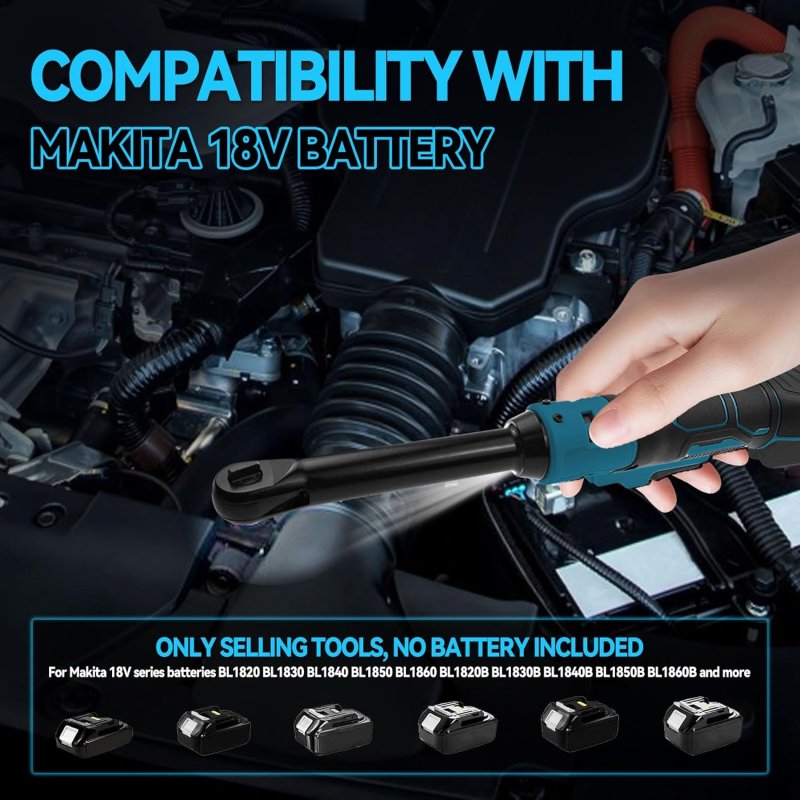 Byczone accu ratelsleutel voor Makita 18V accu, 3/8 inch verlengde elektrische ratelsleutelset met ledlicht, 9 10 11 12 13 14 15 17 mm dopsleutels, 320 omw/min, 80 N.m