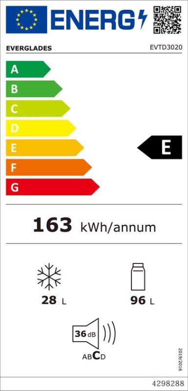 Everglades koelkast EVTD3020 - Zwart - 124 Liter