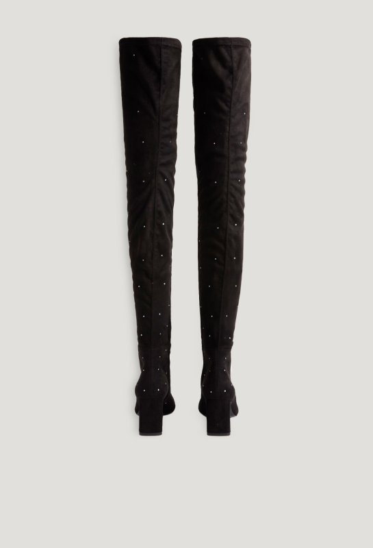 Zwarte dijhoge laarzen met strasssteentjes - Maat 38