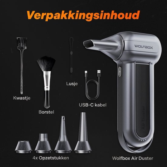 Wolfbox MF100 Air Duster Draadloos - Luchtblazer - Perslucht - Turbo Fan
