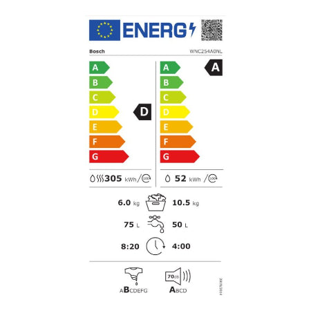 Bosch was-droogcombinatie WNC254A0NL - Serie 8