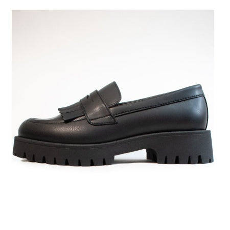 Loafers met trackzool en franjes black maat 37