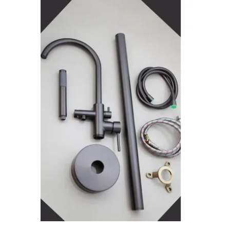 WEBO Vrijstaande Badmengkraan met staafhanddouche en 150cm doucheslang Gun Metal Badkraan Rio