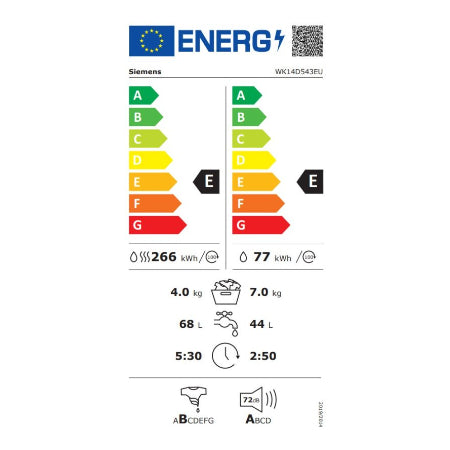 Siemens inbouw was-droogcombi WK14D543EU - Engels Display