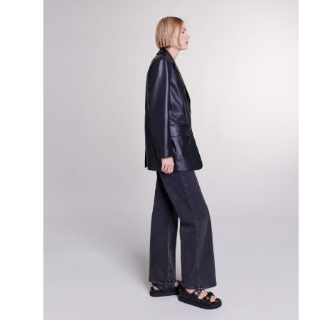 Maje - zwarte leren dames jas - Maat 38