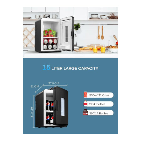 NORTHCLAN minikoelkast voor kamer 15 liter zwart - met 220 V AC/12 V DC voor auto