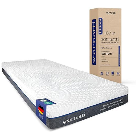 Scarnatti Matras 90x200 cm, 18 cm hoogte, H3-H4 hardheid koudschuimmatras, Traagschuim bed