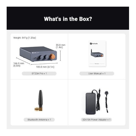 2.0 Versterker - Fosi Audio BT20A Pro Bluetooth - 300W x 2 - Klasse D Amp