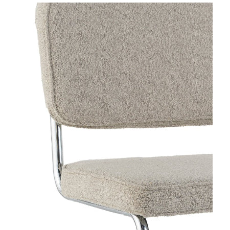 Moderne Eetkamerstoel Zandkleur Bouclé Stof Sway - Chrome Frame - Zonder Armleuningen
