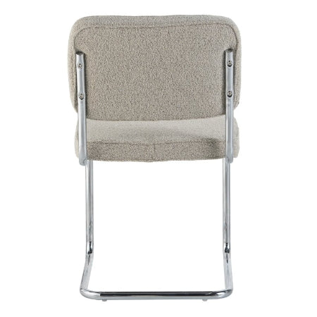 Moderne Eetkamerstoel Zandkleur Bouclé Stof Sway - Chrome Frame - Zonder Armleuningen