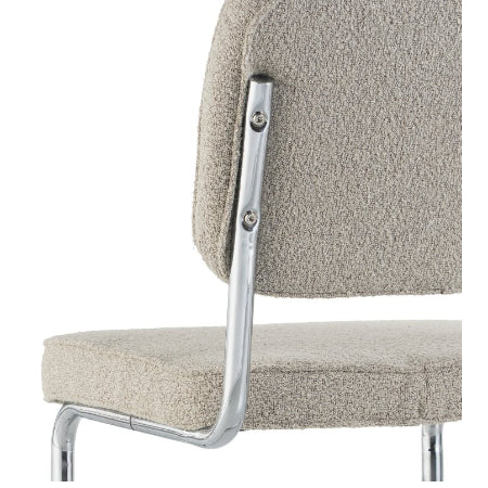 Moderne Eetkamerstoel Zandkleur Bouclé Stof Sway - Chrome Frame - Zonder Armleuningen