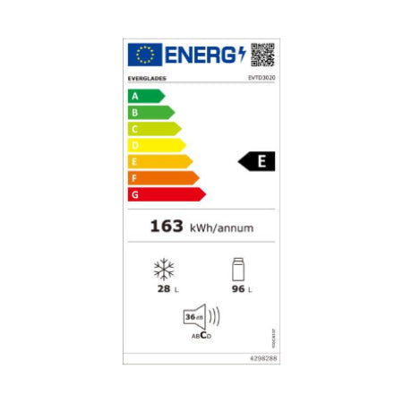 Everglades koelkast EVTD3020 - Zwart - 124 Liter