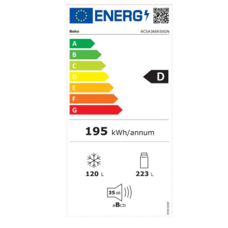 Beko koelkast RCSA366K50GN - D - Kleur Grijs/Antraciet