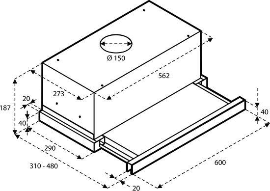 Inventum vlakscherm afzuigkap AKV6004ZWA - 60 cm - Afzuigcapaciteit 325 m3/h - Zwart