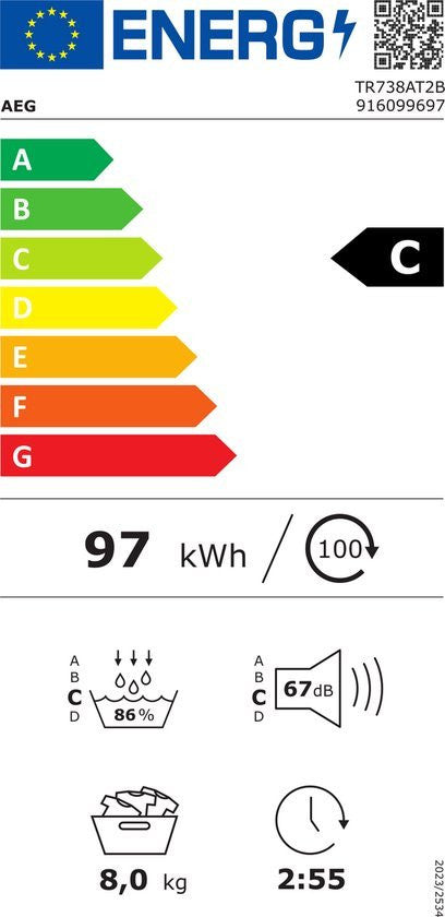 AEG warmtepompdroger TR738AT2B - 7000 serie SensiDry
