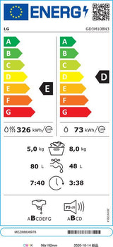 LG was-droogcombinatie GD3M108N3 - 8/5 kg - Wit