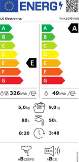 LG was‑droogcombinatie W4X1095NWB - 9/5 kg - Wit