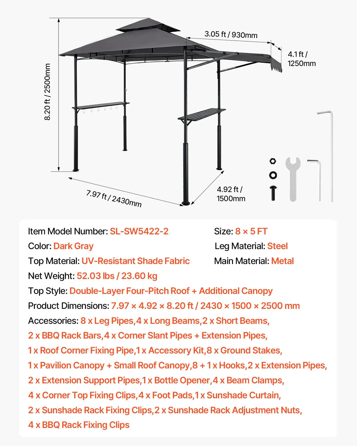 VEVOR Grillpaviljoen, 2430x1500x500mm