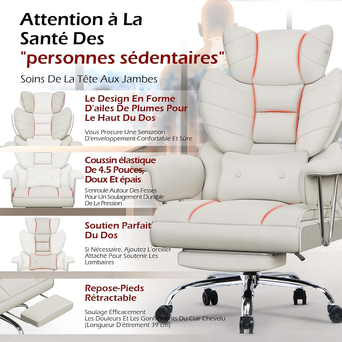 Rattantree Office Chair with Telescopic Footrest