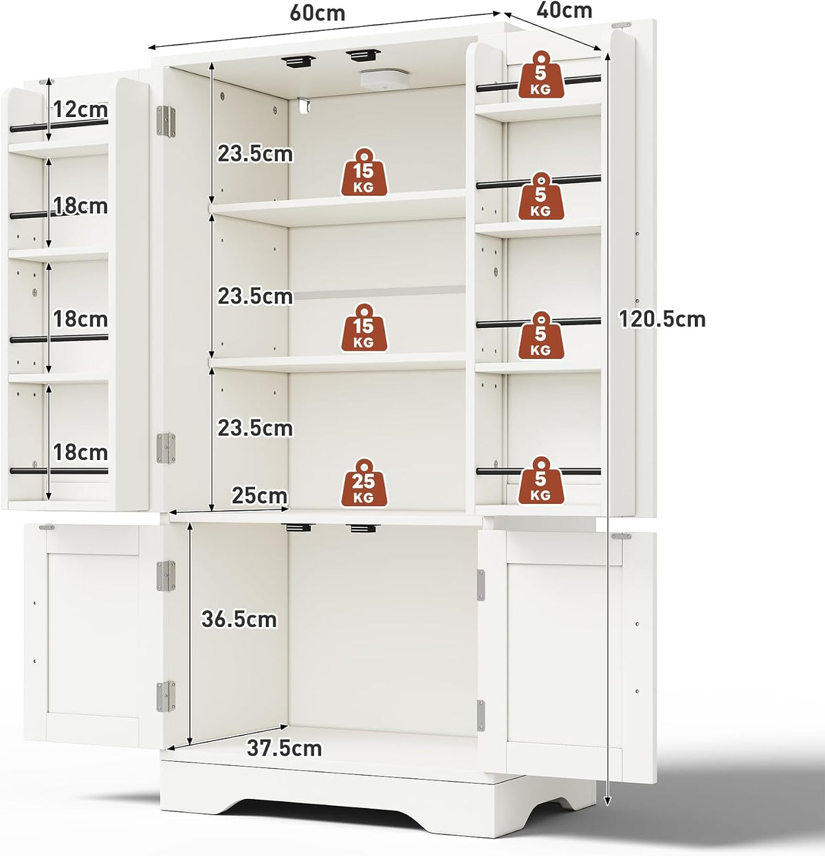 Keukenkast 120x60x40cm, Wit, met LED-sensorlicht