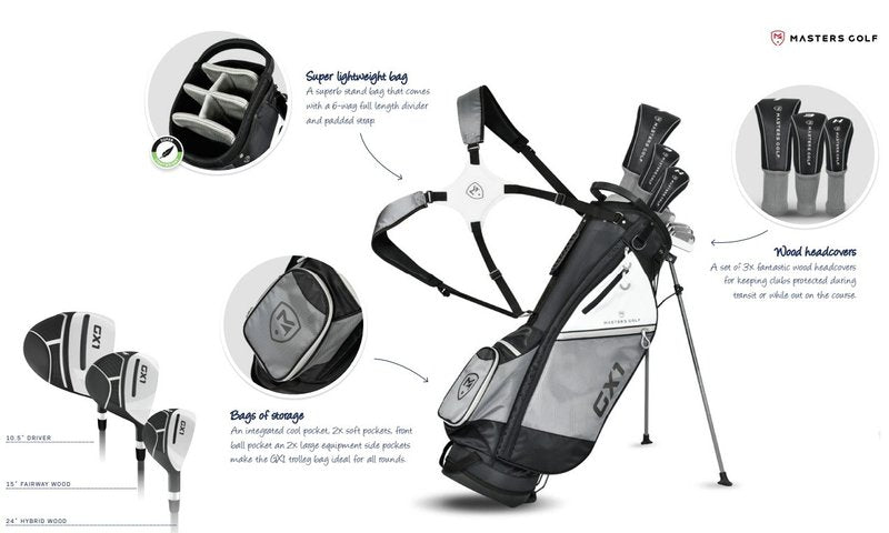 Masters GX1 Gts heren Golfset met grafieten shafts en standtas – zwart/grijs/wit