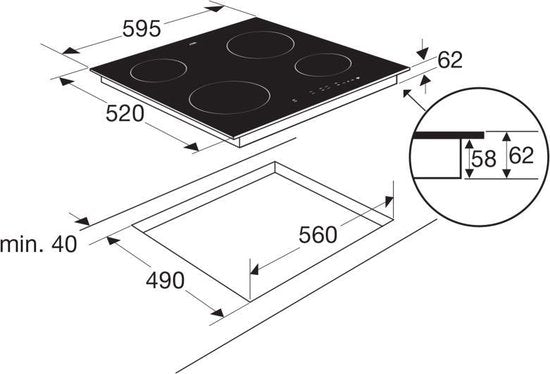 ETNA keramische inbouw kookplaat - 60 cm