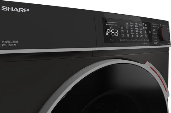 Sharp wasmachine ESNFL814CBDABX - 8kg - Mat Zwart