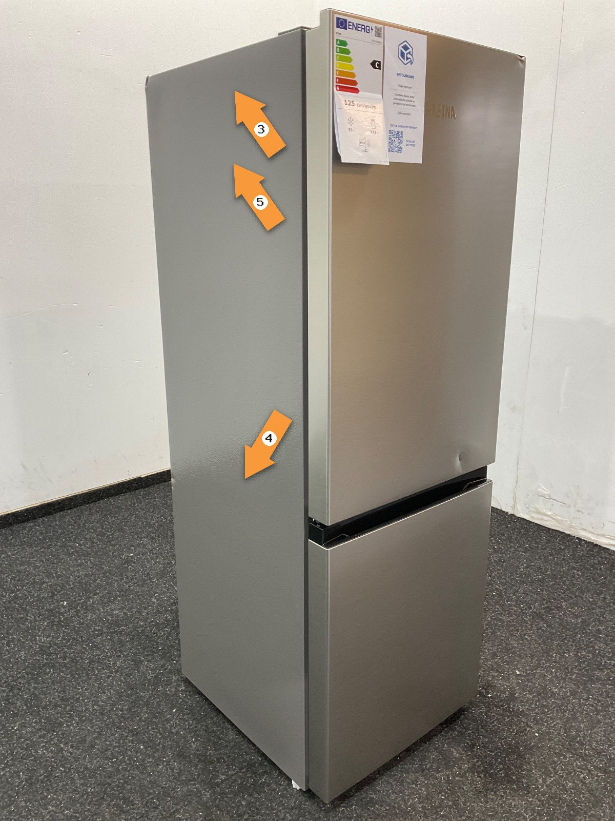 ETNA koelkast KCV343RVS - RVS 143cm