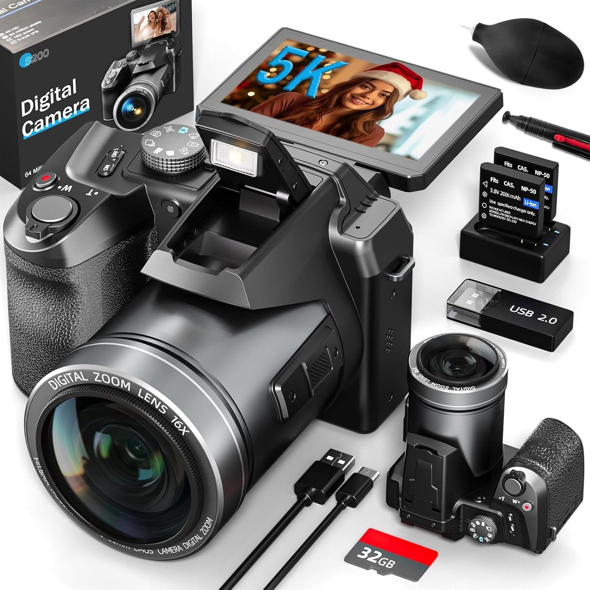 Digital Camera S200- 4K Vlogging Camera - 16X Zoom - Autofocus en PC-connectiviteit