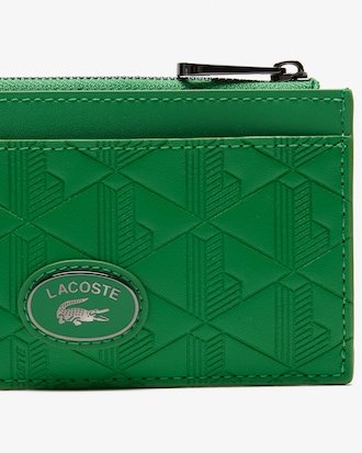 Lacoste - Heren Leren Kaartenhouder met Rits – Groen