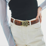 Claris Virot Mokka Belt Buckle Leather - Silvery Snake 