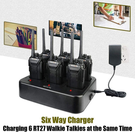Retevis RT27 portofoons, PMR446 portofoons met 6-wegs oplader, CTCSS/DCS, VOX, licentievrij, oplaadbaar