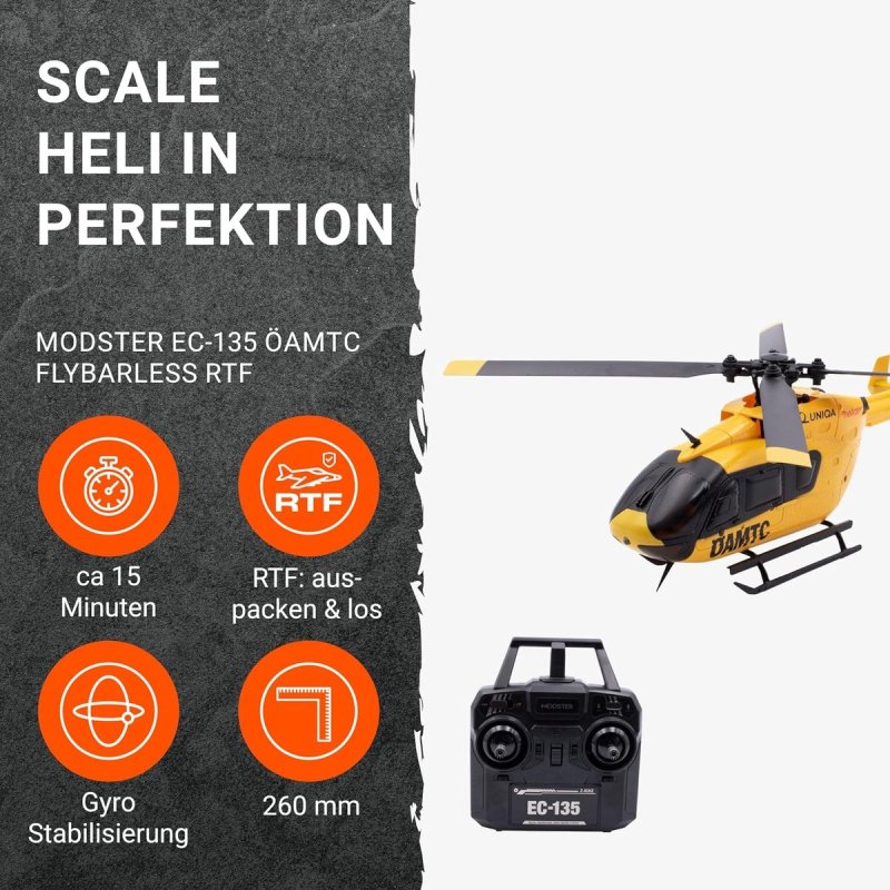 MODSTER MD11672 EC-135 ÖAMTC Scale RC Helikopter Elektro RTF Geel