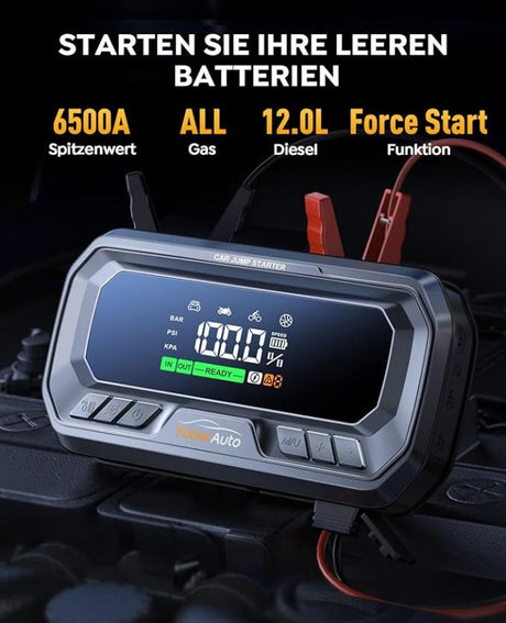 YaberAuto Starthulp powerbank met 160 psi compressor, 6500 A starter powerbank