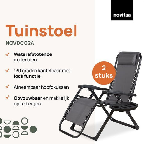 2x Novitaa Opvouwbare Ligstoelen Duoset - Grijs
