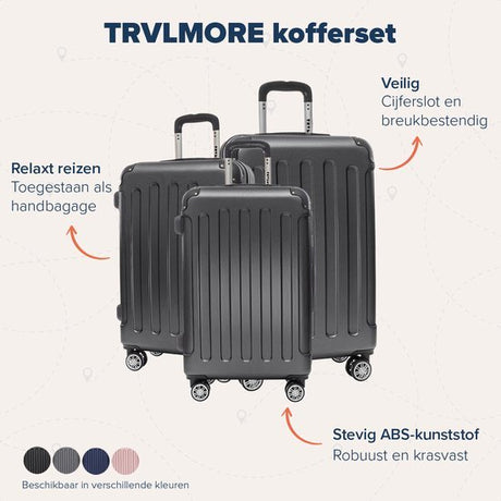 TRVLMORE Kofferset - 3 Delig - Zwart