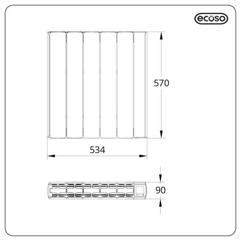 Slimme Elektrische Keramische Kachel met Stekker 1500W - 57cm x 53,4cm - Grafiet | Kera - ECOSO van Hudson Reed