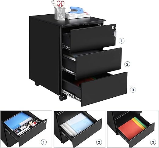 SONGMICS verrijdbaar ladenblok met 3x lade - kleur zwart