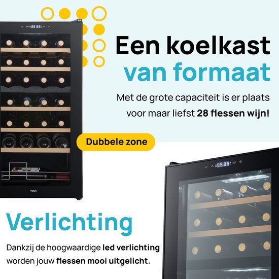 Wijnkoelkast voor 28 Flessen MOA-WC82 - Wijnklimaatkast Vrijstaand - Zwart