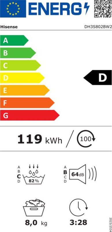 Hisense warmtepompdroger DH3S802BW2 - 3S Serie