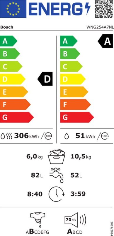 Bosch was-droogcombi WNG254A7NL Serie 6 - 10.5/6 kg 