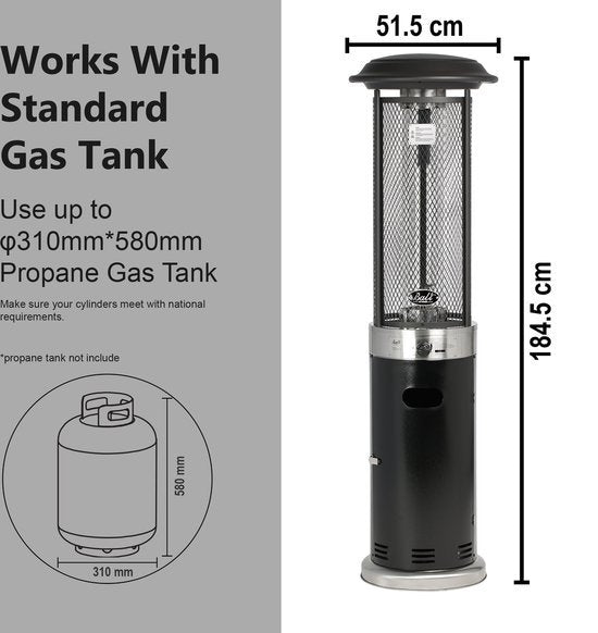 Bali OUTDOORS Lounge Terrasverwarmer 11kW - Staande Heater - Flameheater - incl. Gasdrukregelaarset 50 mbar & Slang 50 cm - Gas - Model SRPH84