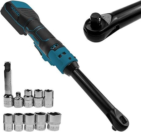 Byczone accu ratelsleutel voor Makita 18V accu, 3/8 inch verlengde elektrische ratelsleutelset met ledlicht, 9 10 11 12 13 14 15 17 mm dopsleutels, 320 omw/min, 80 N.m