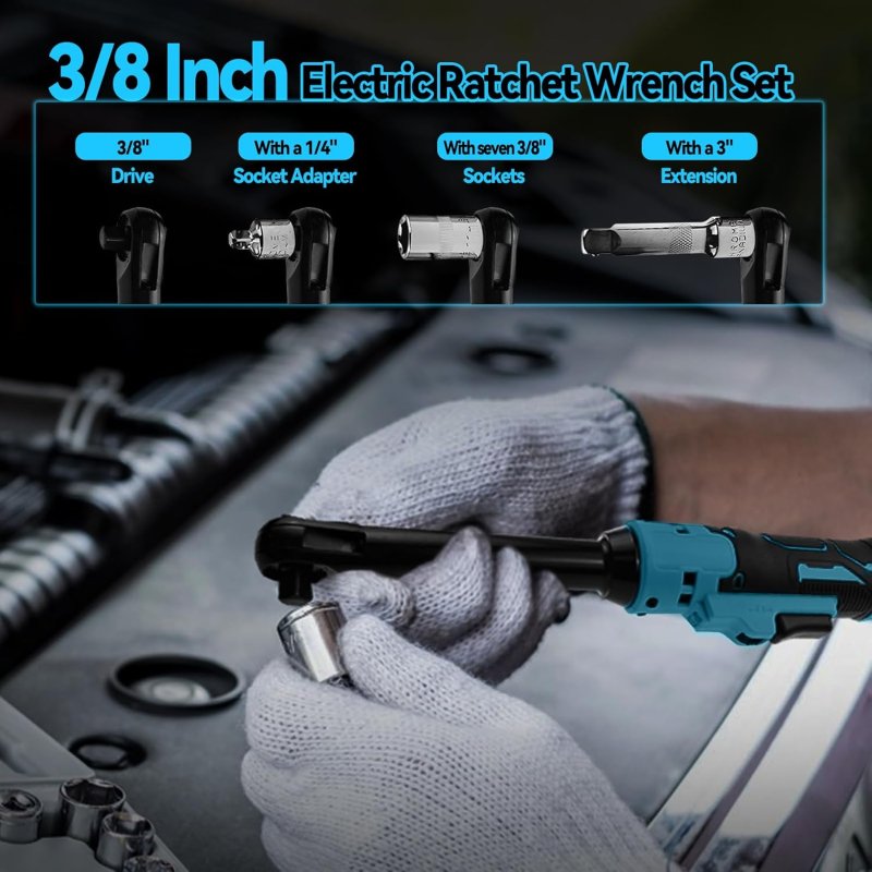Byczone accu ratelsleutel voor Makita 18V accu, 3/8 inch verlengde elektrische ratelsleutelset met ledlicht, 9 10 11 12 13 14 15 17 mm dopsleutels, 320 omw/min, 80 N.m