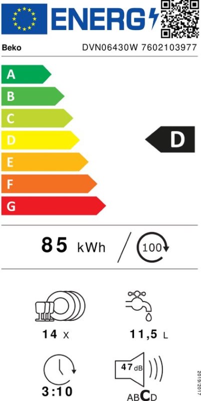 Beko vaatwasser DVN06430W - Vrijstaand - Wit 
